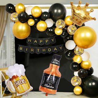 Black and Silver Happy Birthday Party Decorations for Men Women Boys Girls  Him Her with Black White Silver Balloons Black Happy Birthday Banner Foil  Balloons Fringe Curtains Crown Glass-Mug Balloons