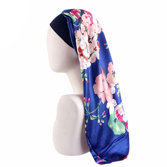 Gorro para el pelo, gorro largo de satén para cabello largo y liso, gorro de noche portátil, gorro de satén, para baño de salón de belleza SPA , oscuro Flor azul oscuro Yinane Gorro de raso