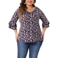 thumbnail image 2 of DARING DIVA Women's Plus Floral V Neck Tiered Ruffle Bell Sleeve Blouse 4X Purple, 2 of 6