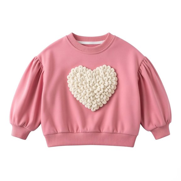 XXWXYD Toddler Girls 3D Heart Sweatshirt Long Sleeve Pullover Top Cute Puffy Cotton Casual Valentines Day Kawaii Playwear Trendy Everyday Comfort Fit