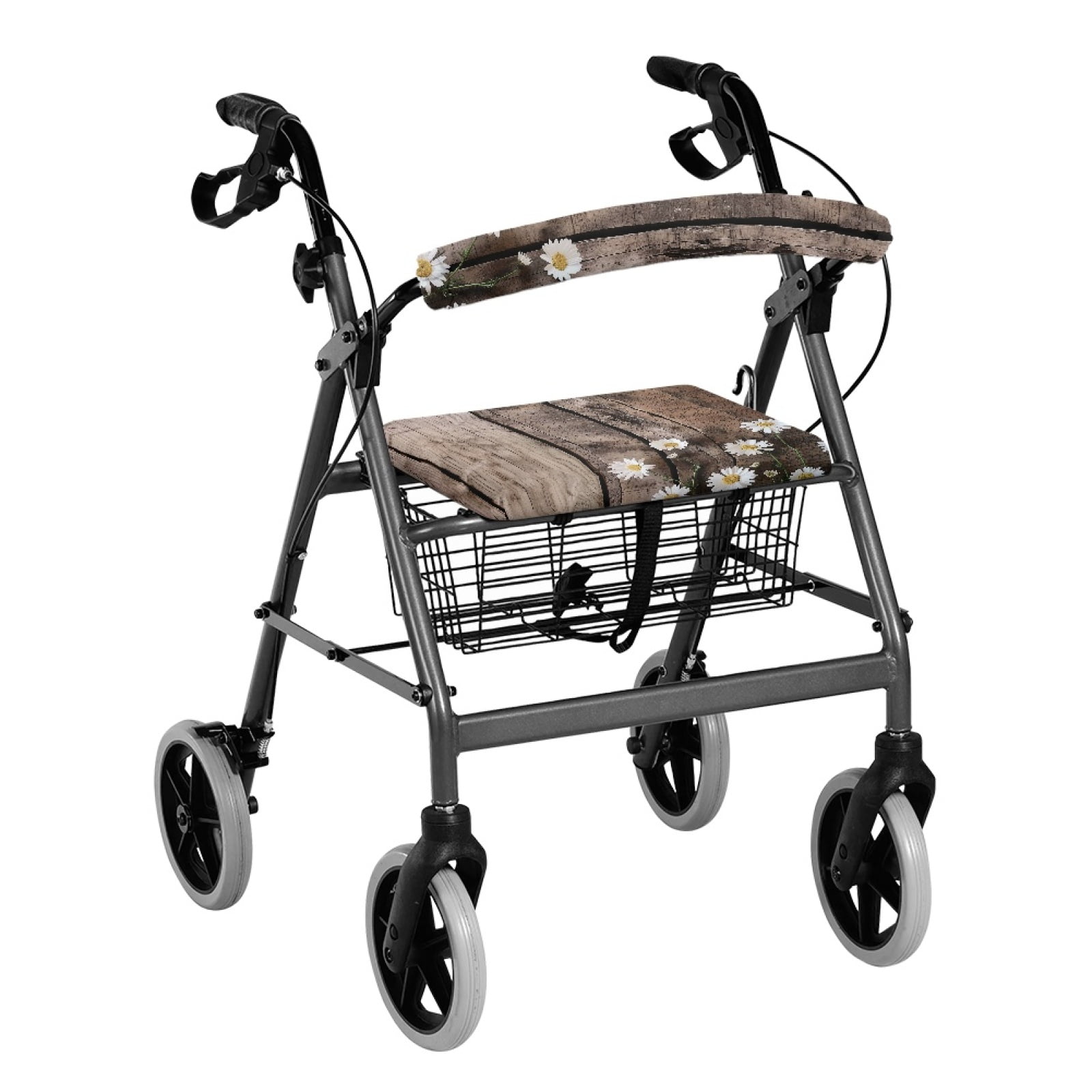 Jiueut Wood Daisy Rollator Walker Seat and BackRest RollBar Covers Set for Seniors 2 Piece Drive Walker Seat Cushion Outdoors and Street Assistive Vehicle Cover
