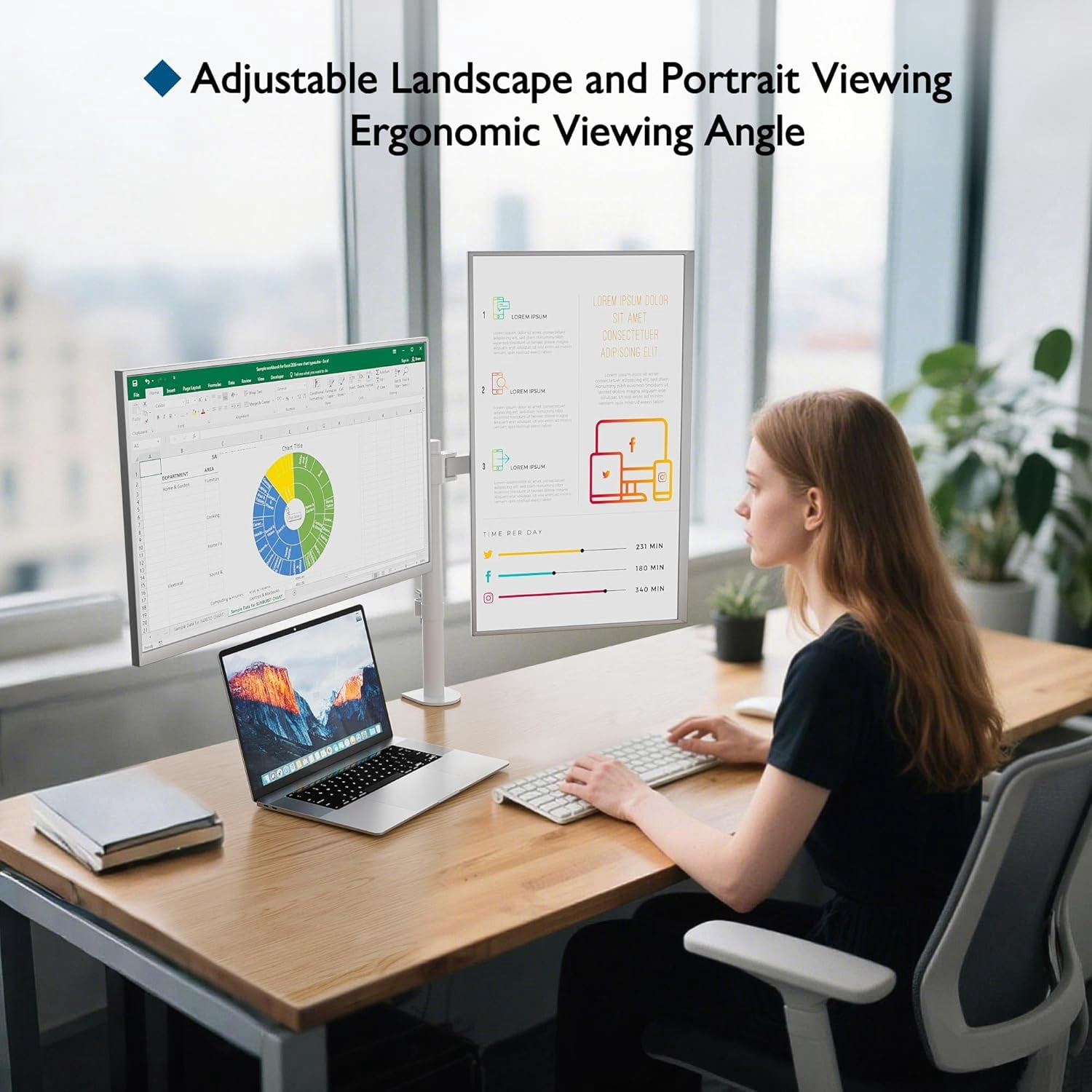 Dual Monitor Desk Mount Full Motion Adjustable White Stand for 13-27 Inch Screens Heavy Duty Arms Hold 22 lbs Each VESA 75x75/100x100 C Clamp Grommet Base  Management