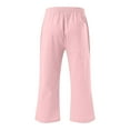 thumbnail image 4 of Gubotare Capris Pants for Girls Summer Casual Loose Cotton Linen Straight Wide Leg Drawstring Elastic Waist Solid Cropped Pant (Pink,Size 4-5 Years), 4 of 4
