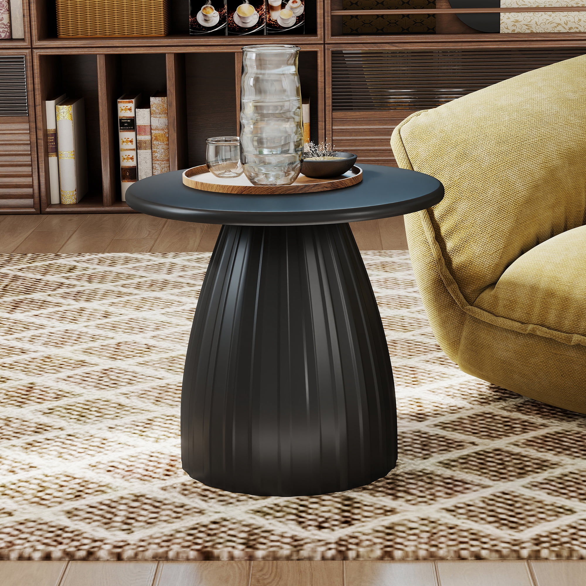 Oubayajia Round Side Table, Small Couch End Table Drink Table, Metal, Black