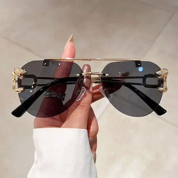 Gafas de sol retro sin montura para hombre y mujer, de metal, estilo steampunk, sin marco, modernas, con protección UV400.