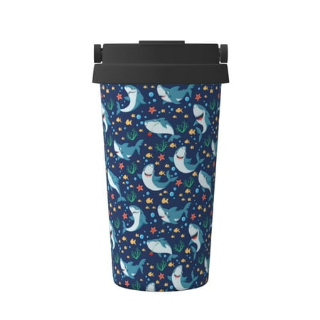 

Matuu Sea Sharks for Insulated Coffee Mug Reusable Travel Coffee Cup Spill Proof 16oz Stainless Steel Coffee Cups for Hot/Ice Coffee Tea