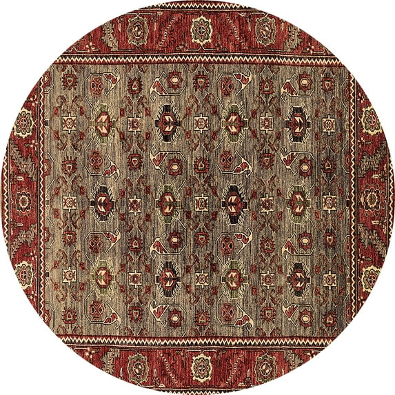 Ahgly Company Indoor Round Oriental Brown Industrial Area Rugs, 5' Round