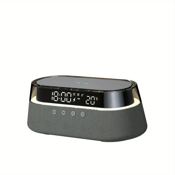 Fast 15W Wireless Charging Digital Alarm Clock Radio - 6 In 1 Bedside Clock With Dual Alarm, FM Radio, 12/24H USB Charger, Countdown Timer, RGB Mode, Wireless Speaker