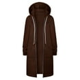 thumbnail image 7 of Tagold Women Plush Hooded Tops, Fall Clothes for Women 2022, Women's Solid Color Jacket Plus Fleece Insert Pocket Hooded Zipper Mid Length Sweater Womens Fall Fashion Cardigan, Coffee, XXXXXL, 7 of 7