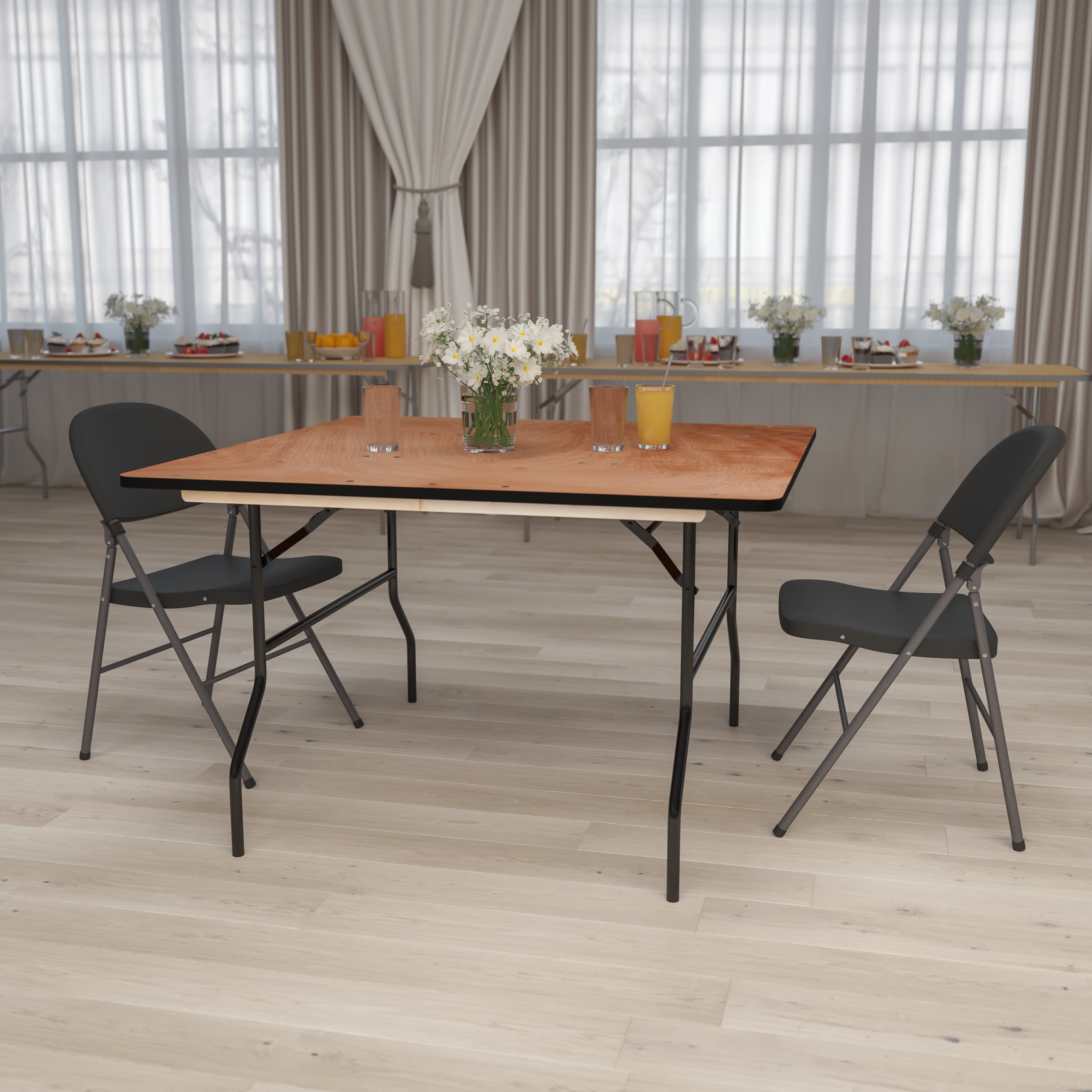 48"  Square Commercial Quality Wood Folding Banquet Dining Table 2 PACK 