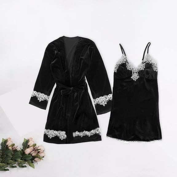 Jacenvly Silk Pajamas for Women Soft Comfortable Valentine'S Day Gifts for Women Gold Velvet Two Piece Nightgown Home Service Suit Homewear Pajama Pants Sets Black