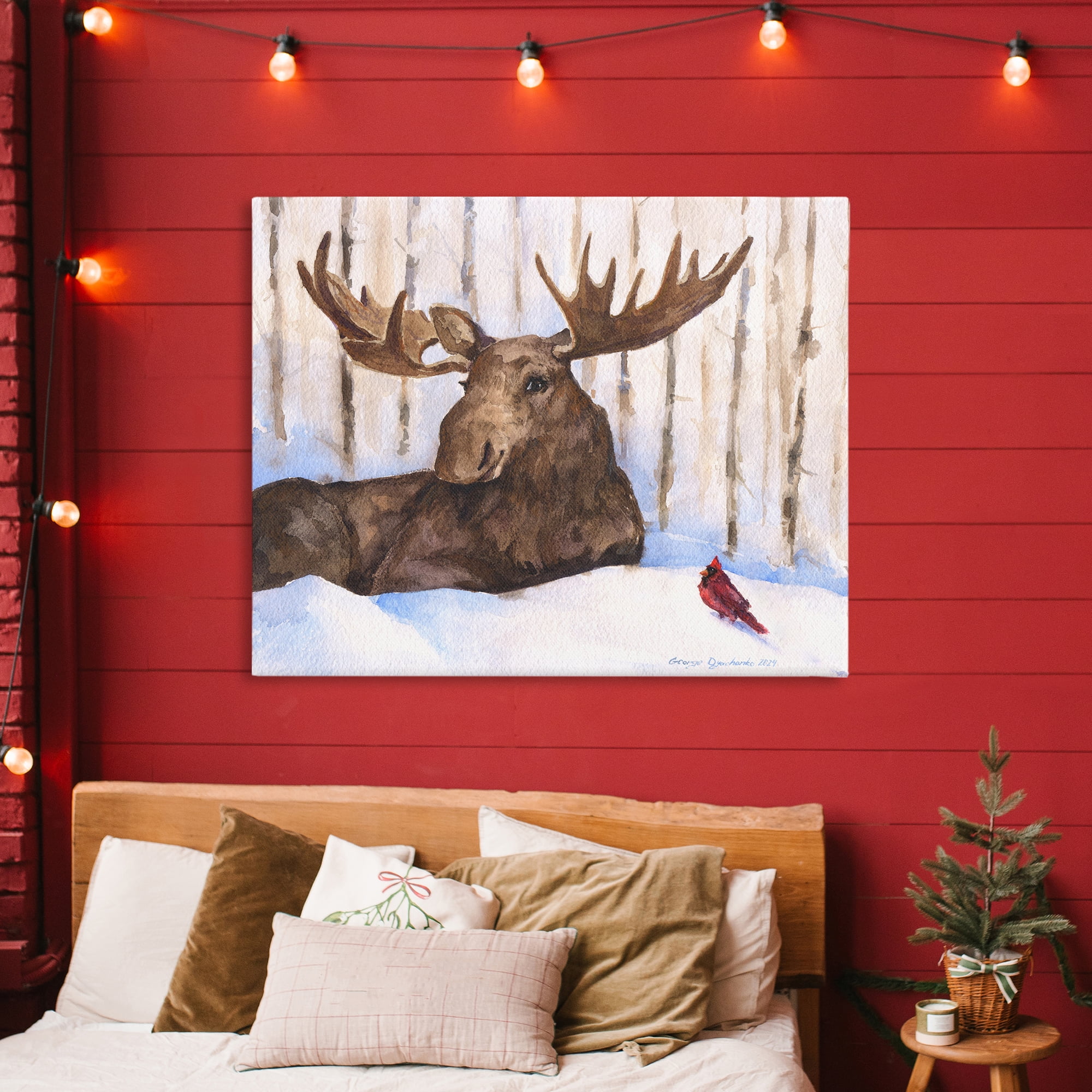 Stupell Industries Moose & Red Cardinal Canvas Wall Art, design by George Dyachenko
