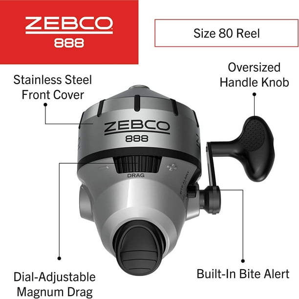 Zebco 888 Spincast Fishing Reel, 3 Bearings (2 + Clutch), Instant Anti-Reverse, Smooth Dial-Adjustable Drag, Stainless
