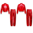 thumbnail image 6 of TSSOE Kids Boys Girls Hip Hop Jazz Dance Outfit Shiny Metallic Long Sleeve Bomber Jacket and Cargo Red 12, 6 of 7