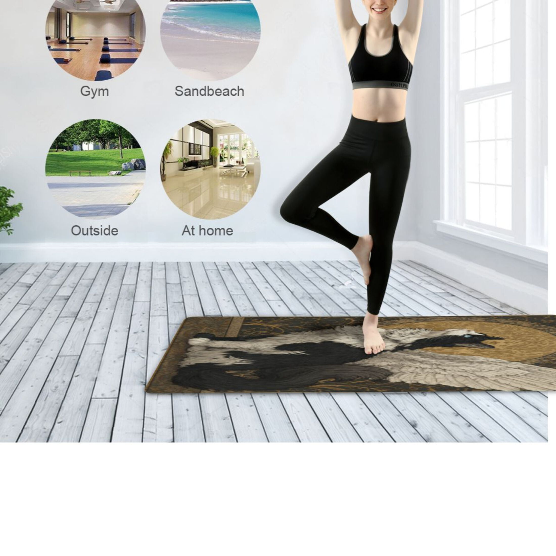 BZSMCE Yoga Mat Women Fitness Mat Ebony and Ivory Pattern