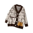 thumbnail image 2 of Kmbangi Women Button Down Knit Sweater Long Sleeve V Neck Cartoon Cat Pattern Loose Cardigan, 2 of 9