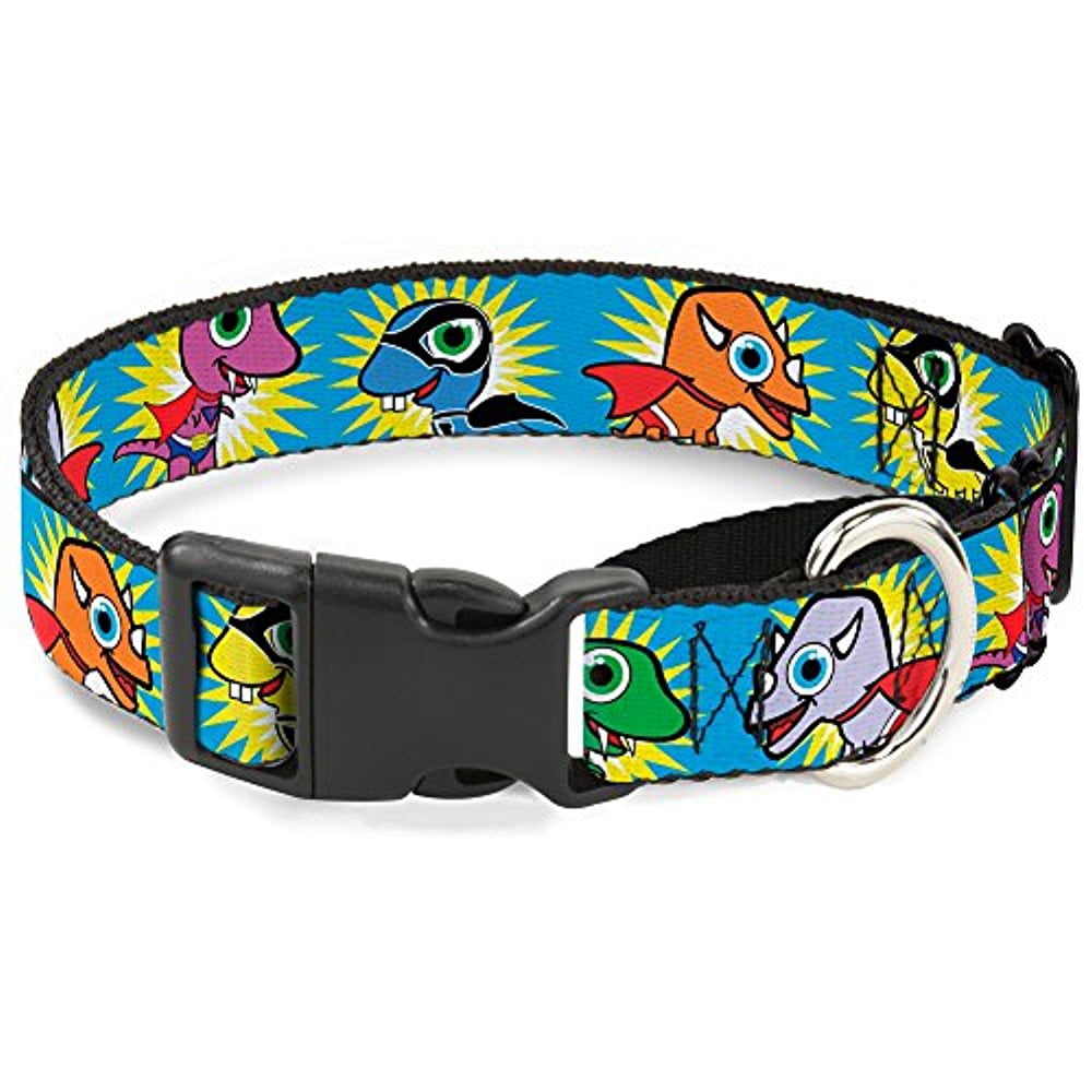 Buckle-Down Dinosaur Superhero Baby Blue Martingale Dog Collar