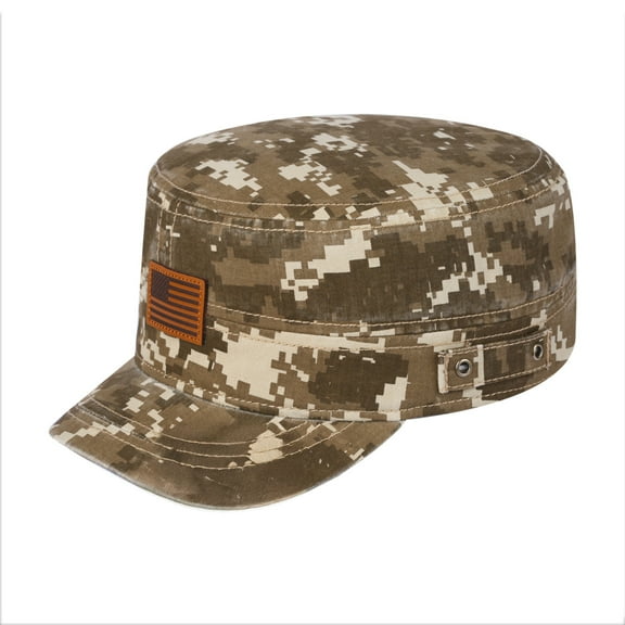 Unisex Leather The US Flag, Military Hat, Khaki Camo 2/Khaki Camo 2, Adjustable Fit