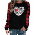 thumbnail image 1 of Women's Valentine's Day Tops Raglan Pullover Sweater Plaid Patchwork Love Crewneck Long Sleeves Ugly Sweatshirt Tops, 1 of 5