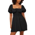 thumbnail image 1 of Vestidos de playa para mujer Vestido plisado de cuello cuadrado A Line para cóctel (Negro XL) FLhrweasw Para estrenar, 1 of 9