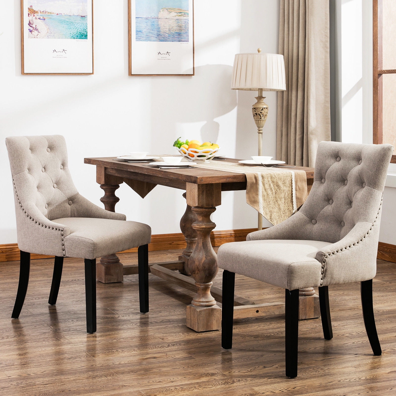 Dining Accent Chair Mecor Curved Shape Tufted Fabric Upholstered Set of ...