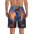 thumbnail image 3 of KLL Starry Sky Meditating Fox Men's Casual Summer Beach Shorts Hawaiian Shorts with Pockets-Large, 3 of 5