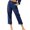 Navy blue, variant on Womens Casual Linen Capri Cargo Pants Loose elastic Waist ankle Cropped Trouser with Pockets and Button