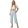 thumbnail image 5 of Cropped Pants Womens Petite Linen Pant 2026 Lightweight Elastic Waist Wide Leg Mid Calf Length Summer Beach Dress Capris Blue L, 5 of 6