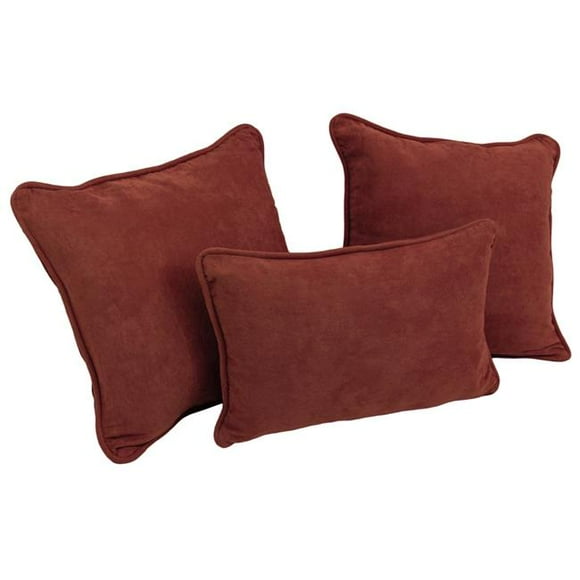 Blazing Needles 9817-CD-S3-MS-RW Double-Corded Solid Microsuede Throw Pillows with Inserts, Red Wine - Set of 3