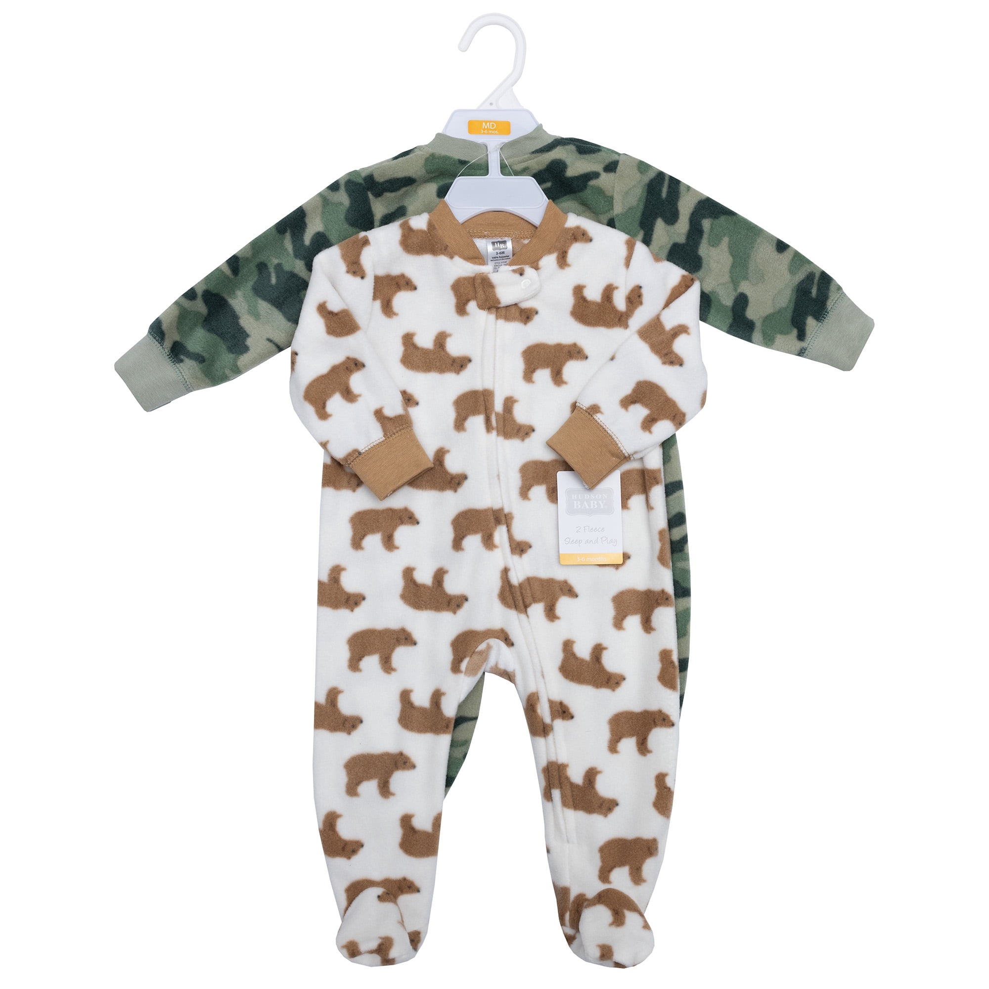 Hudson Baby Infant Boys Fleece Sleep and Play, Brown Bear Camo, 3-6 Months