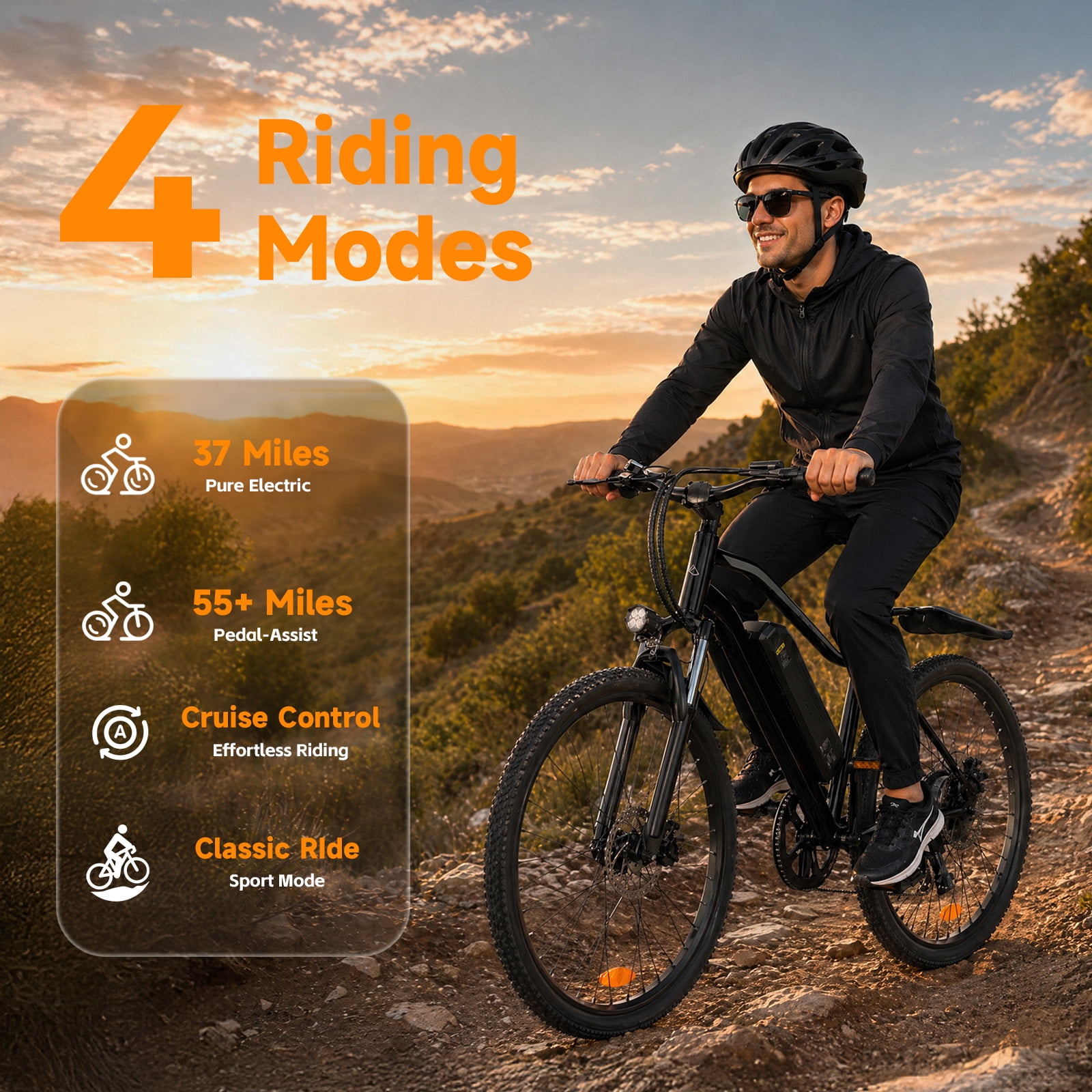 500W Peak Electric Bicycles-Adult Electric Mountain Bike with 5-Speed,30+ Miles Range, 26" Ebike for Beach Snow,Black