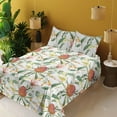 thumbnail image 2 of Ambesonne Floral Fitted & Flat Sheet with Shams 4 Pcs Set, Australian Banksia Botanical, Queen, Laurel Green Multicolor, 2 of 5