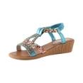thumbnail image 3 of Domuza Women Casual Bohemian Beach Sandals Orthopedic Wedge Sandals Ankle Strap Flip Flops Open Toe Jeweled Flat Sandals Sky Blue 7（EU-38）, 3 of 6