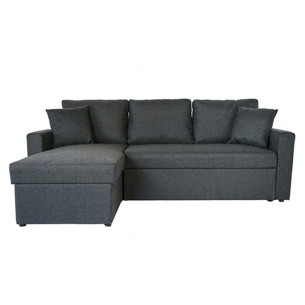 Small Sectional Sleeper Sofa With Pull Out Ottoman Convertible L Shaped Into Full Size Bed And Chaise Inside Storage Compartment Dark Grey Com Small Sectional Sleeper Sofa With Pull, Small Sectional Sleeper Sofa With Chaise