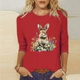 thumbnail image 2 of Hueook Women's Tops Ladies' Easter Print Round Neck Three Quarter Sleeve 3/4 Sleeve T-shirt Loose Wine S, 2 of 5