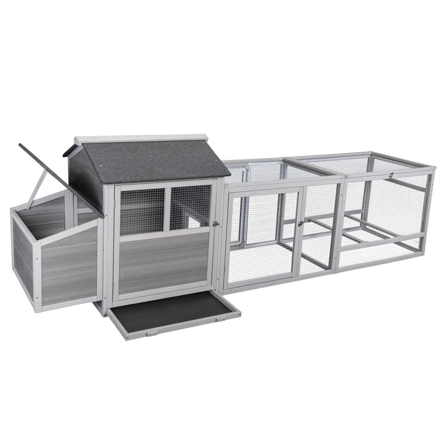 Pefilos 112" Large Wooden Chicken Coop Hen Cage with Chicken Nesting Box Outdoor Bunny Rabbit Hutch Hen, Gray Pefilos 112" Large Wooden Chicken Coop Hen Cage with Chicken Nesting Box Outdoor Bunny Rabbit Hutch Hen, Gray