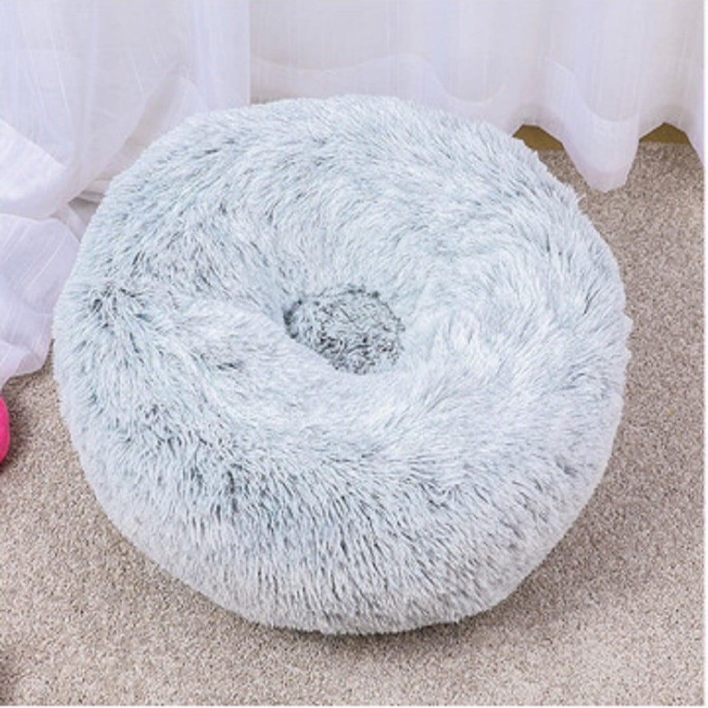 PureCasa Soft Plush Cute Dog Cat Bed, Washable Non-Slip Fluffy Pet Bed for Fall Winter, Calming Donut Cushion Sleeping Pad for Small Cats Dogs, Home Decor, Round, 1 Pack, 16"x16", Gray