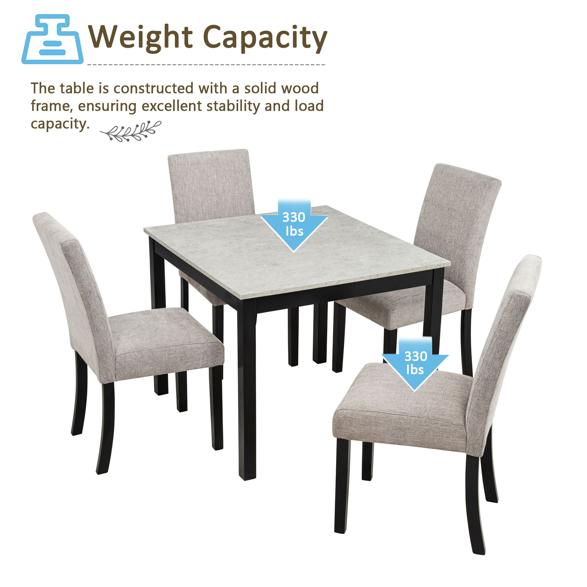 MAYEERTY 5-Piece Wooden Dining Table Set for 4-Person Kitchen Dining Room Restaurant, Grey & Black
