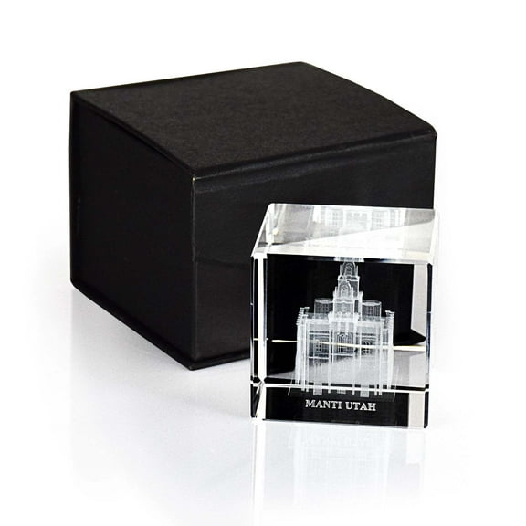 Manti Utah Temple Laser Engraved Crystal Cube