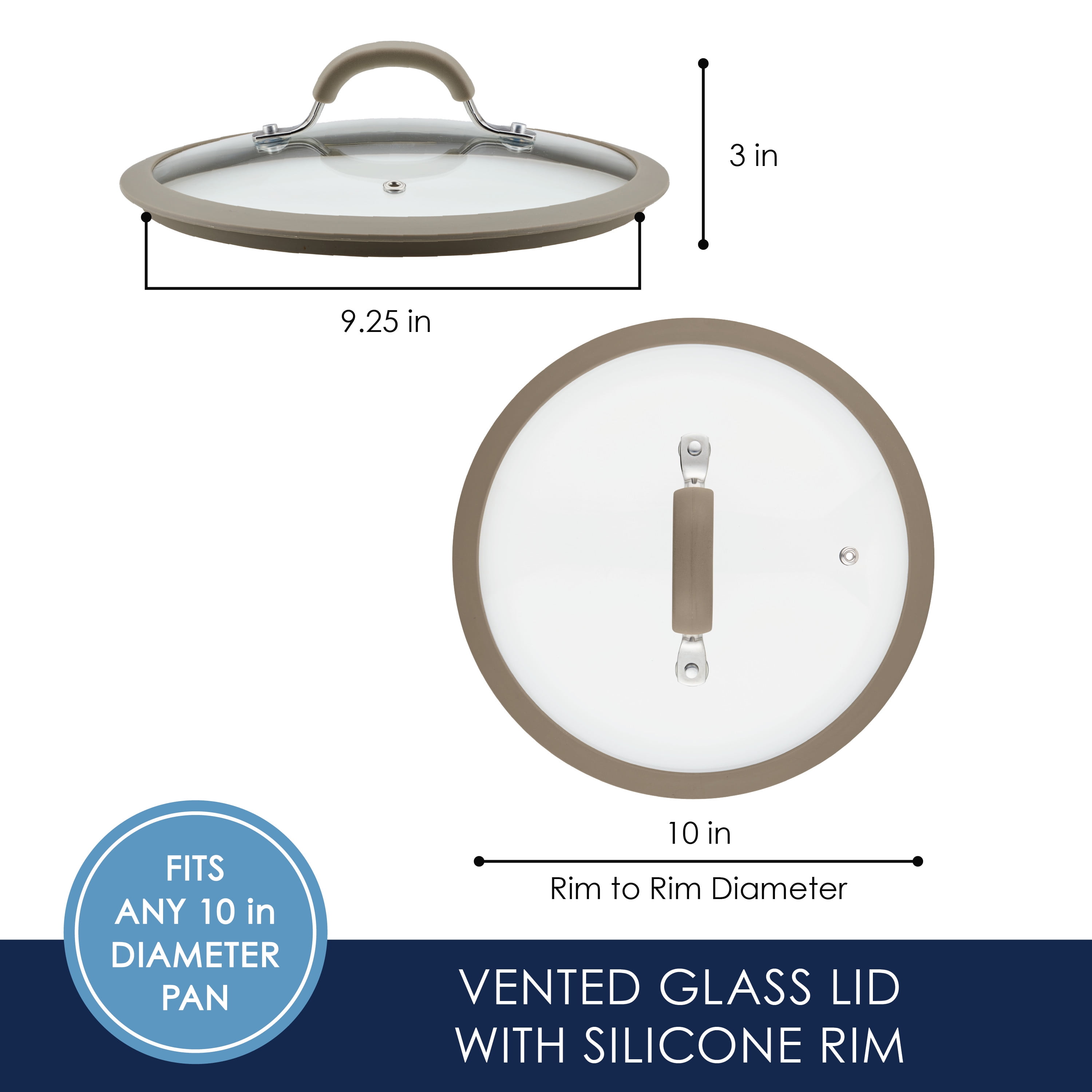 Rachael Ray Cook + Create 10 inch Silicone Rimmed Glass Lid, Taupe