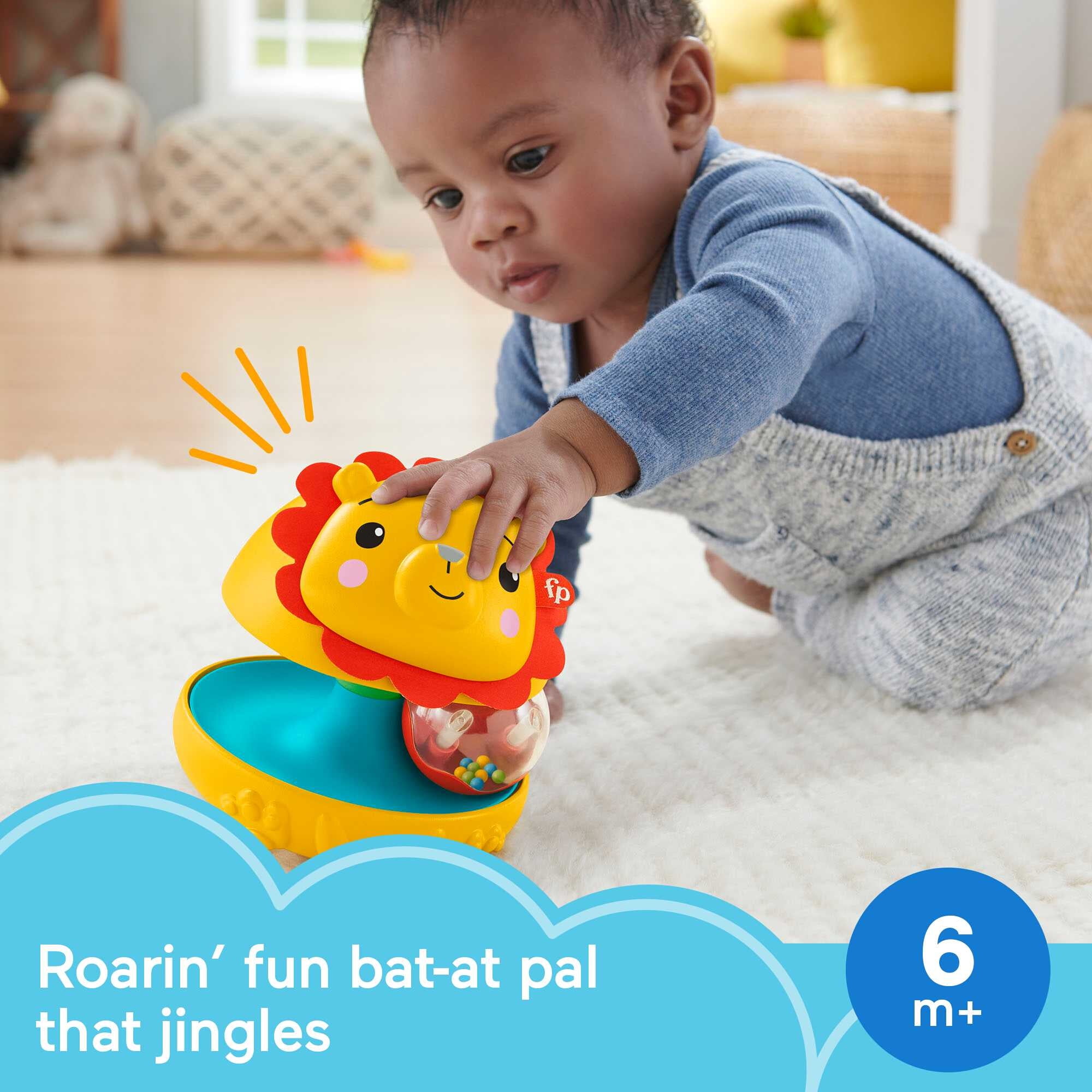 Fisher-Price Bat & Wobble Lion Infant Sensory Toy with Rattle & Chime Sounds for Ages 6+ Months