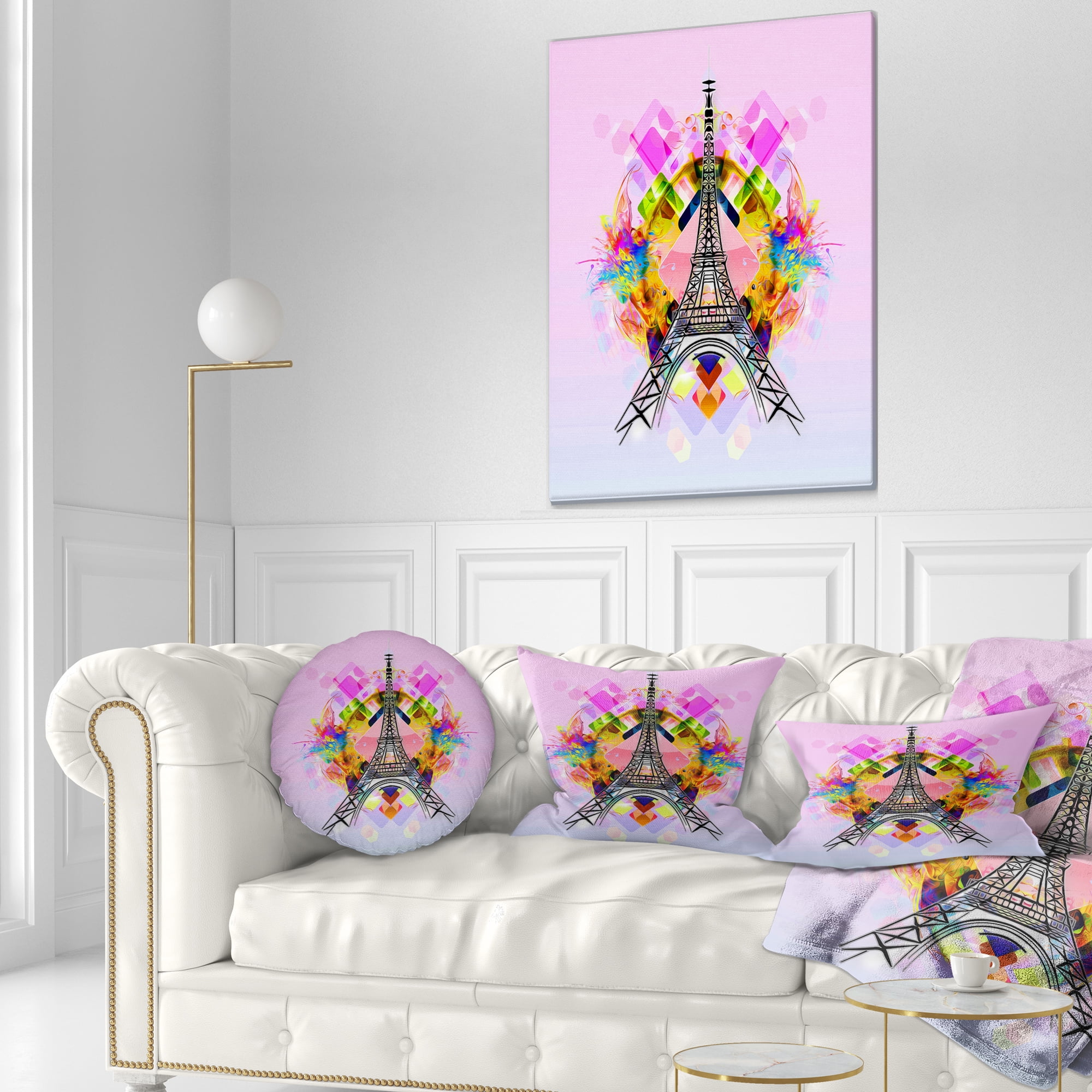Designart Bright Paris Eiffel TowerCartoon - Abstract Throw Pillow - 12x20
