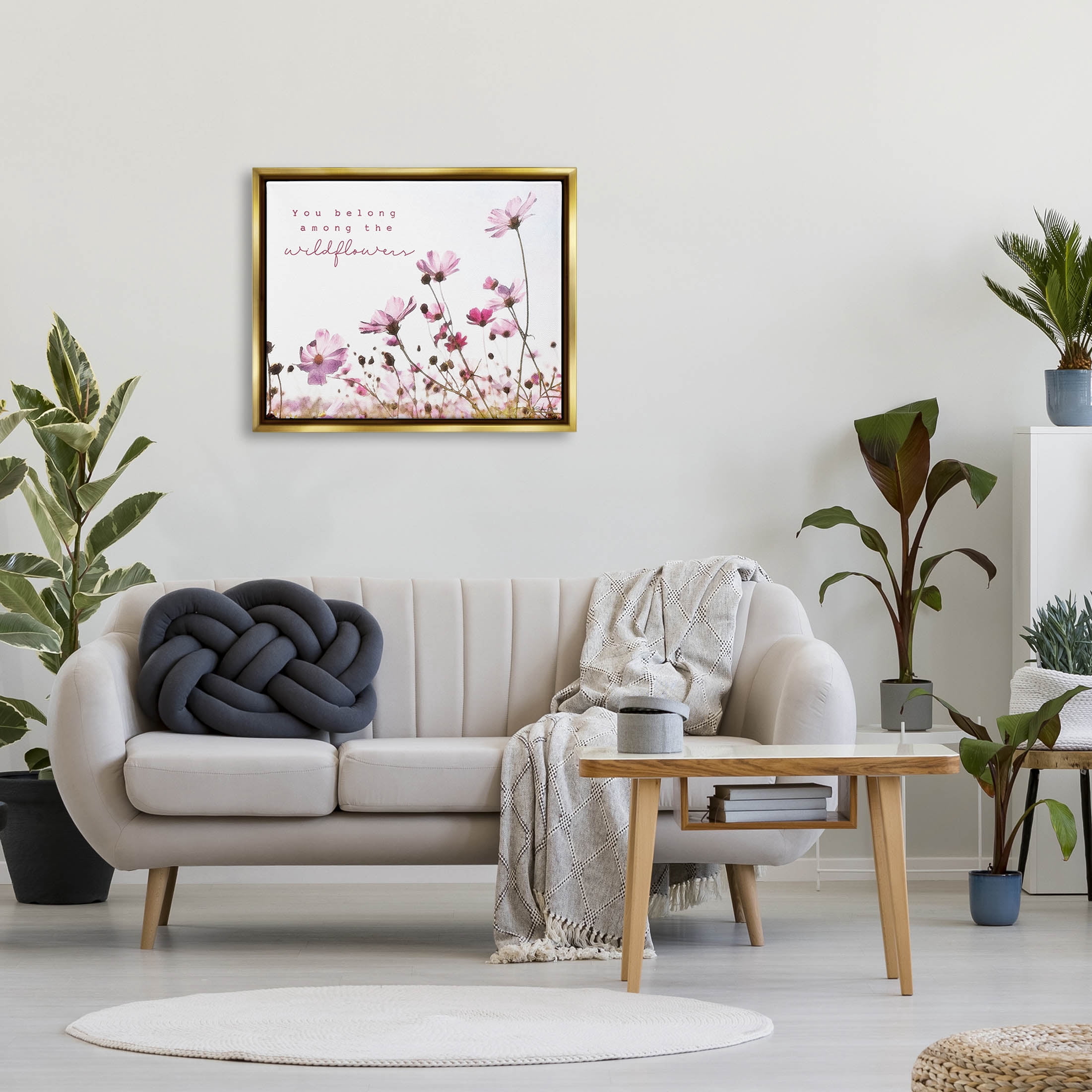 Stupell Industries You Belong Among Wildflowers Phrase Graphic Art Metallic Gold Floating Framed Canvas Print Wall Art, Design by Susan Ball