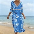 thumbnail image 4 of Edvintorg 3/4 Sleeve Dress for Women Floral Printed V Neck Casual Long Dresses Plus Size Fashion Clothing Women S-3XL Blue, 4 of 6