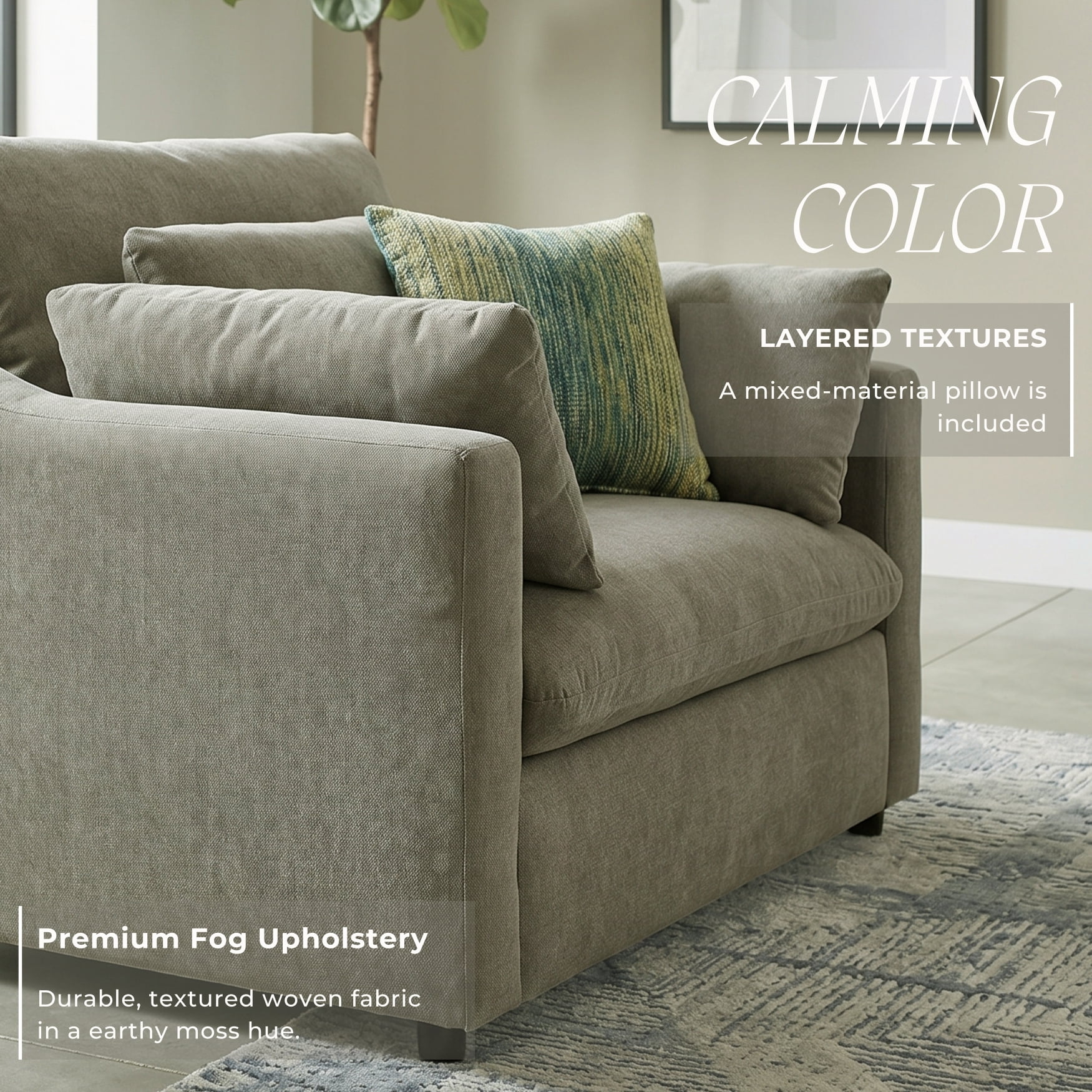 Roundhill Furniture Wilson 3-Piece Living Room Set, Sofa Loveseat and Cuddle Chair, Olive Green