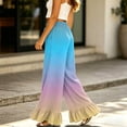 thumbnail image 4 of Sewkxo Womens Wide Leg Pants Drawstring Elastic High Waisted Ruffle Hem Palazzo Pants with Pockets,Blue L, 4 of 6