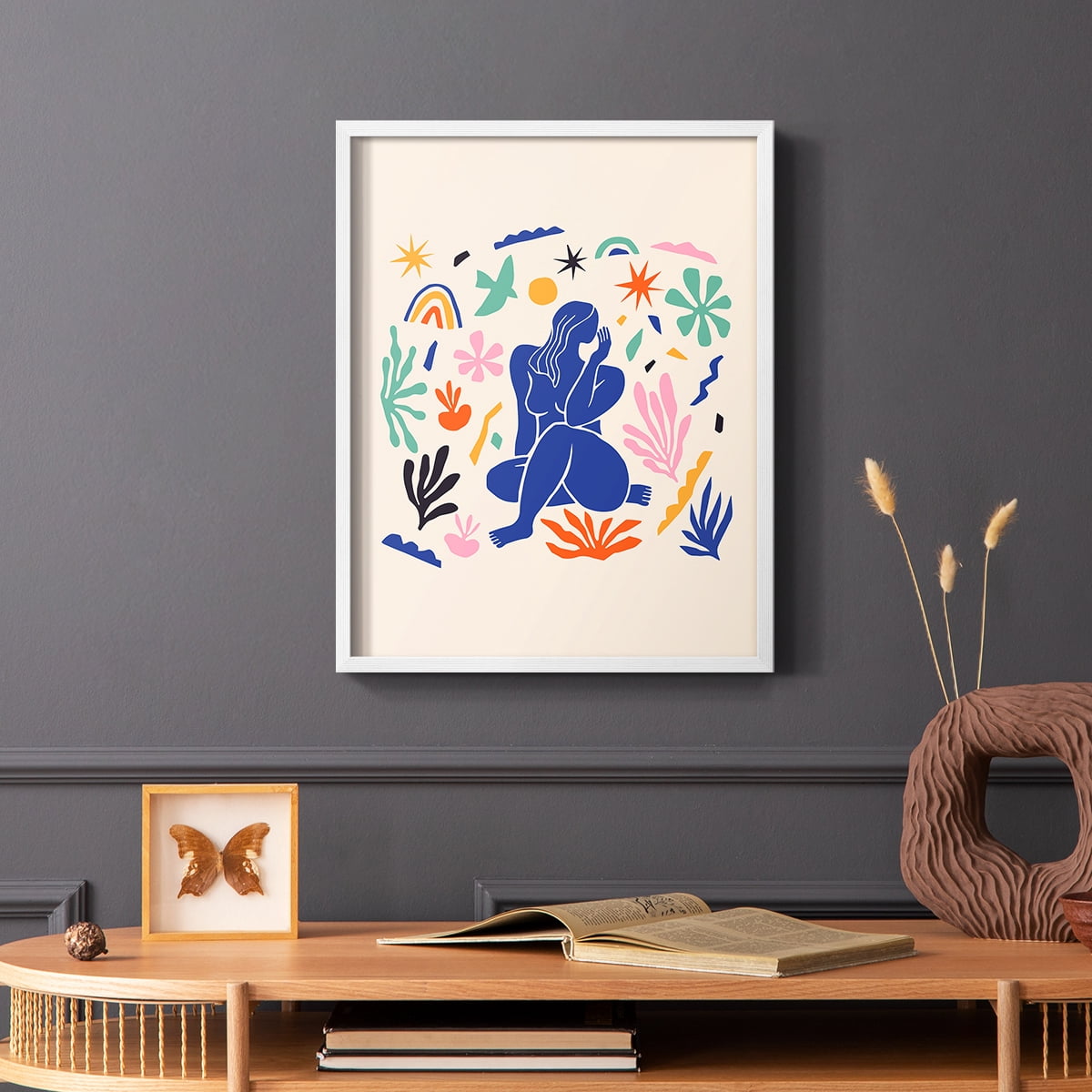 Matisse CDXLIV in White Solid Wood Framed Print No Nail Hanging