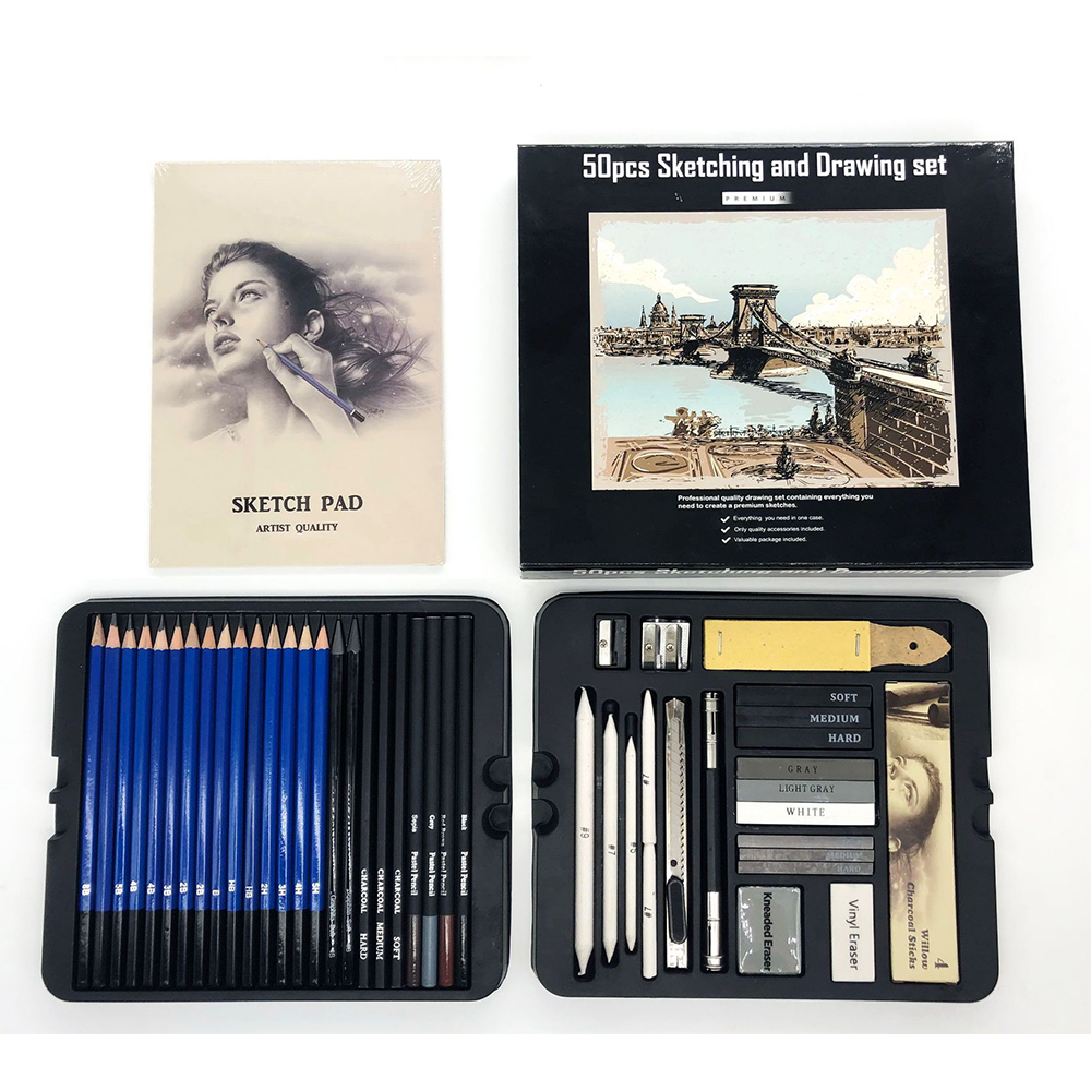 50-Piece Professional Drawing Pencil Set - Sketch Kit for Artists & Beginners