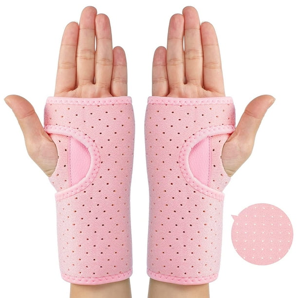 2 Pieces Carpal Tunnel Wrist Braces for Night Wrist Sleep Support Brace  Wrist Splint Stabilizer and Hand Brace Cushioned to Help With Carpal Tunnel  and Wrist Pain Relief (Breathable Style, Pink) 