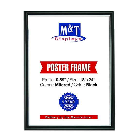 M&T Displays 18x24 Front Loading Snap Frame .59 inch Profile Wall Mounted Photo Poster Picture Display (Black)